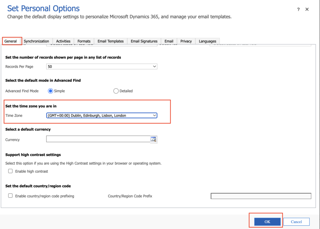 How to set the time zone you are in Microsoft Dynamics 365 Model Driven ...